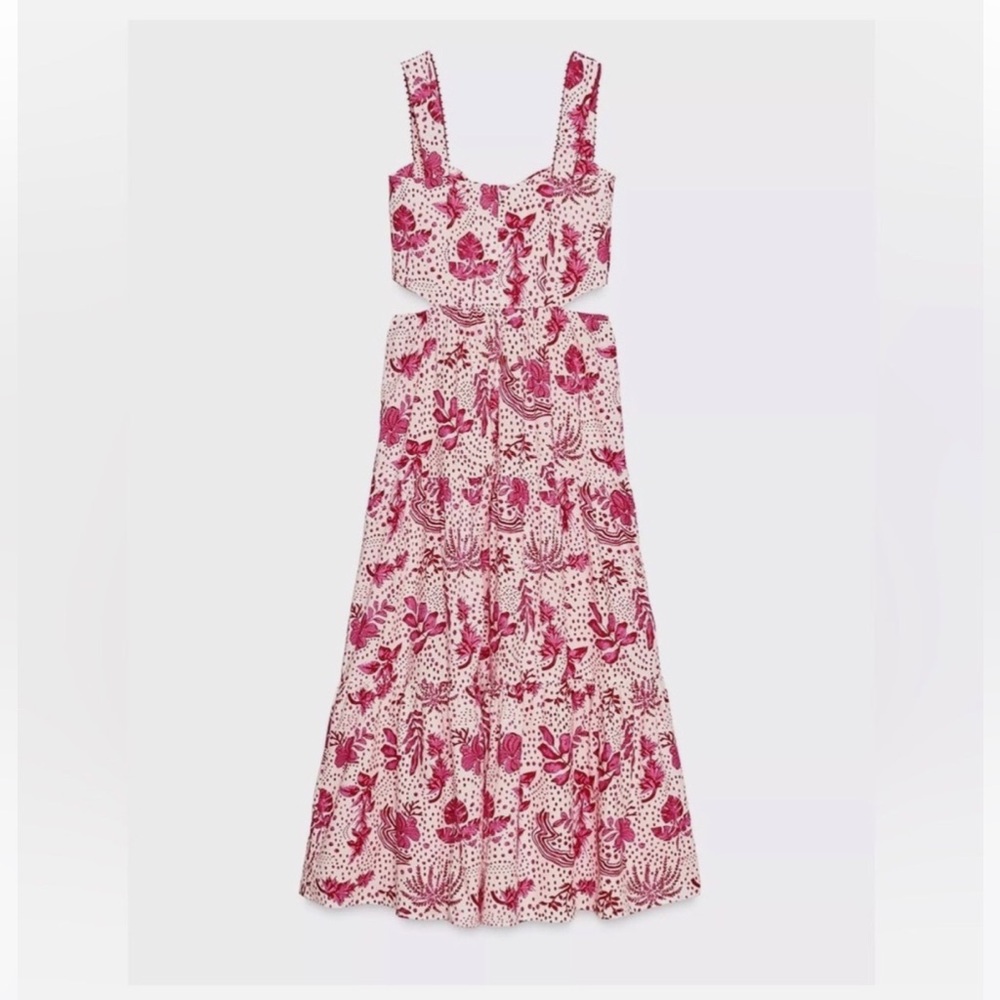 Zara- Summer 2025 Collection. Floral Printed Cut-Out Midi Dress- XS